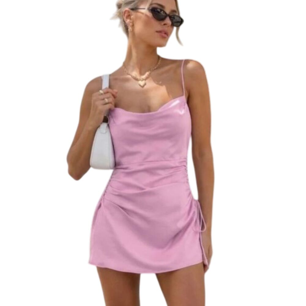 NWT For Love & Lemons Kyra Cutout Satin Mini Dress Pink Orchid Purple Size Small